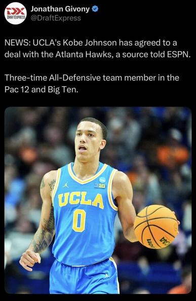[Givony] Kobe Johnson, Brother of Jalen, has agreed to a deal with Atlanta