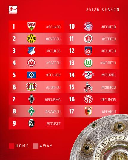 The 2025/26 men's Bundesliga fixture list for 1. FC Union Berlin.