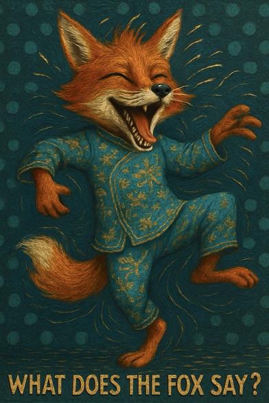 KI-Bild (GPT1 Medium):

Fritzefuchs tanzt ausgelassen im türkisen Schlafanzug und lacht vergnügt. Am unteren Bildrand eine Schrifteinblendung: "What does the fox say?" (eine Anspielung auf den herrlich bekloppten Song von Ylvis).