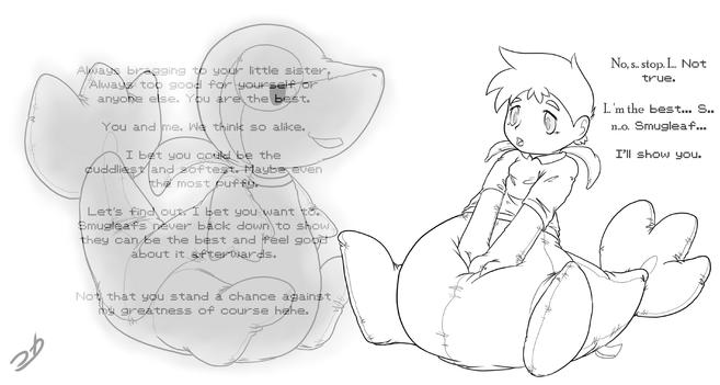 A living plush Snivy imbuing it's smug perfection into a human who needed to be learned a lesson by showing him just how the same they are/will be.~