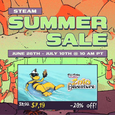 Steam Summer Sale 2025 banner with Zniw Adventure (20% off)