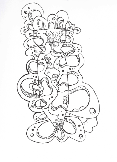Abstract black pencil drawing. Looks a bit like a bomb.