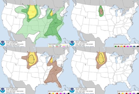 At least widely scattered thunderstorms are expected late this afternoon/evening across the Dakotas and Nebraska, where very large hail and severe outflow winds will be possible. There will also be a window of opportunity for tornadoes this evening across the central Dakotas. Occasional wind damage will be possible this afternoon/evening across southeast Lower Michigan #WeatherAwareDay #weather #wx #SPC #TheOutpost #SevereWeather 

Heat Wave Continues; Areas of Severe Thunderstorms and Heavy Rain through the Weekend
The prolonged and intense heat wave continues today for portions of the Ohio Valley and Mid-Atlantic, with relief expected by this weekend. There will be daily chances for severe thunderstorms and heavy rainfall in the northern Plains and Upper Midwest today through Sunday.