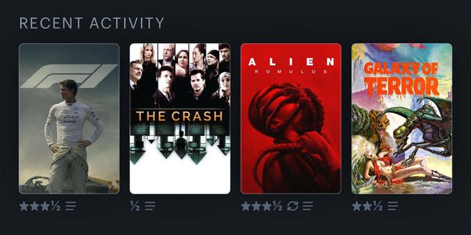 F1
The Crash
Alien: Romulus 
Galaxy of Terror
