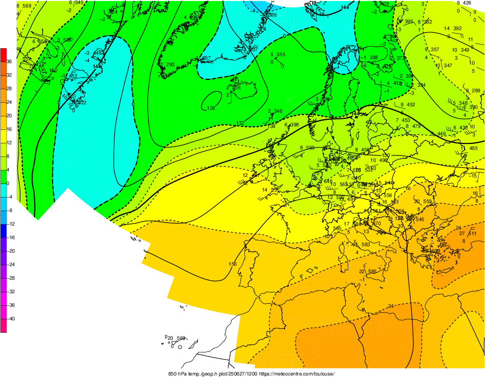 Analyse en altitude de la sitation météo en Europe ce jour.