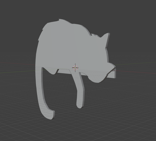 This is a screenshot out of Blender. The model is a cat's silhouette with a small add-on, to clamp it to a laptops screen. The can looks, like it is laying on something (hopefully it will look like it rests on the screen, when printed) and one of its paws and its tail hang down.