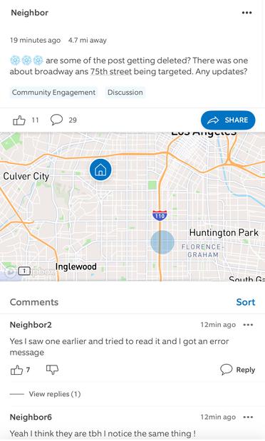 Amazon ring app screenshot showing claims of posts being deleted