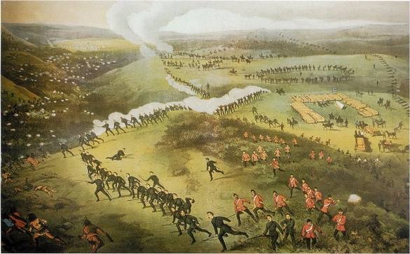 The en:Battle of Cut Knife. Contemporary lithograph from "The Canadian Pictorial and Illustrated War News", 1885.