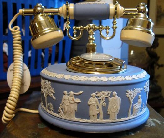 A telephone made of blue Wedgwood jasperware