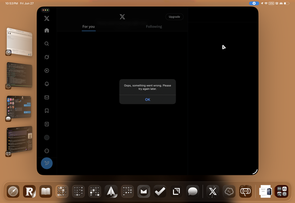 the x.app is totally failboating me right now. none of my profiles are working and there are no pending updates in app store. it's just completely zonked and i love it. i hope it never starts working again. i like that i spotlight this sucker up and see an error message and a blank screen. suck it, musk.