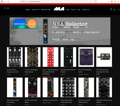 screenshot of https://modularaddict.com/ showing a banner on top with the NSA selector
