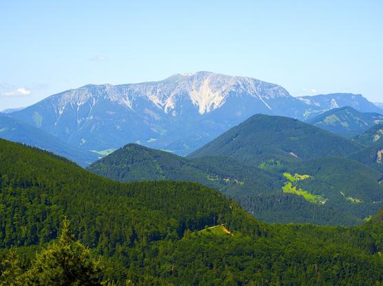view of the schneeberg (2079m) from the kleine kanzel on the hohe wand, lower austria