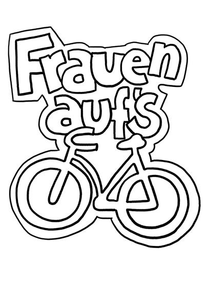 Schwarzweiß-Schild zum Ausmalen: Frauen aufs Rad