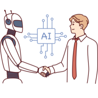 Icono de humano dando la mano a un robot.