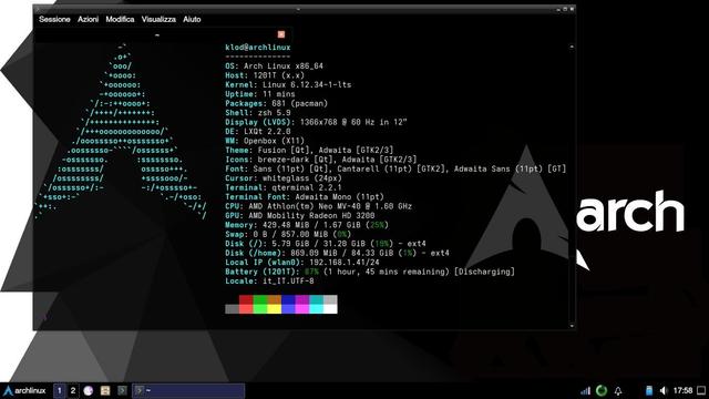 Archlinux + LXQt + fastfetch