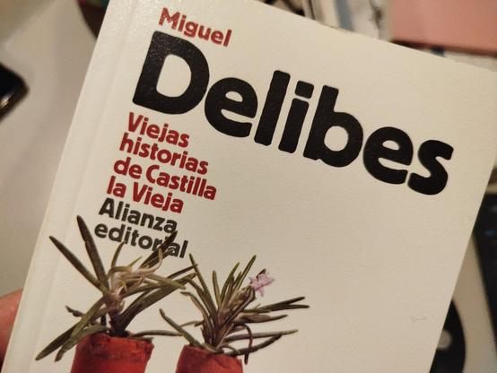 Portada txuriko liburua, landare tiestoak diruditen bi kartutxorekin. Tituluan: Miguel Delibes, Viejas historias de Castilla la Vieja. Alianza editorial.