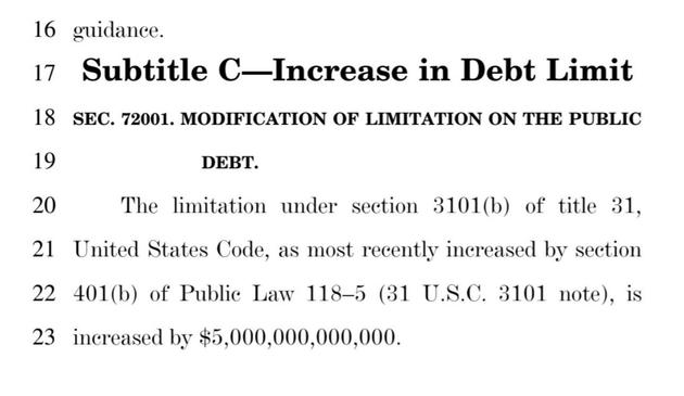 Text from a legal document discussing an increase in the debt limit, including citations of U.S. Code and public law.