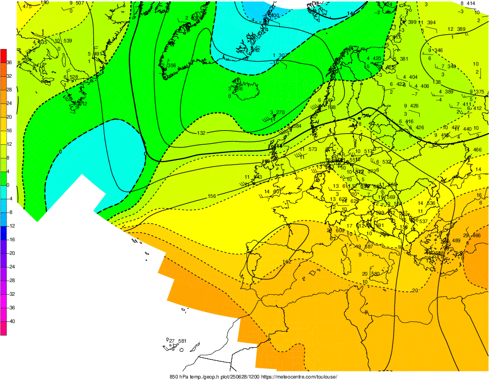 Analyse en altitude de la sitation météo en Europe ce jour.