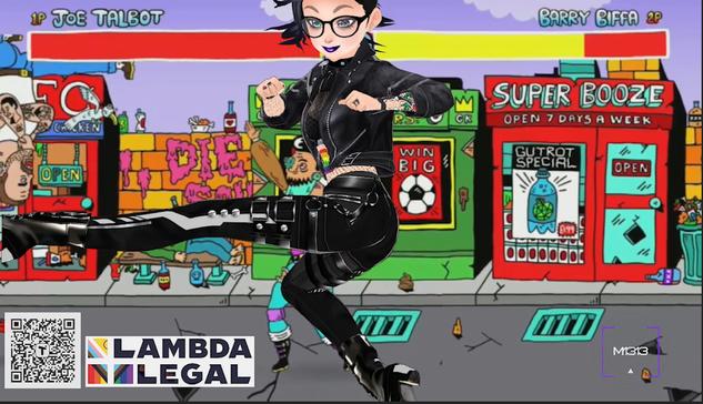 Punk VTuber with a pride flag on her belly hurricane kicks through an Idles video.