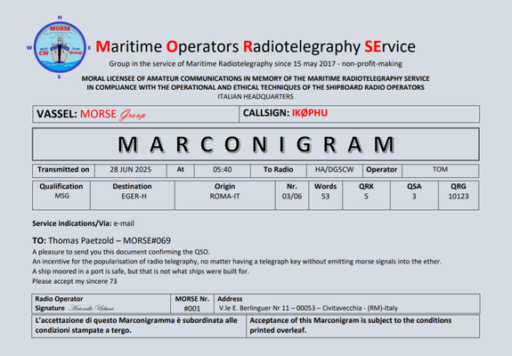 Marconigram received from IK0PHU 😇
