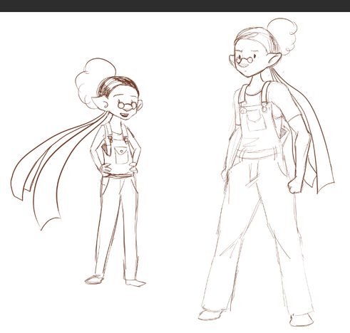 2 dessin du même personnage. Celle de gauche a un style plus BD que celle de droite qui a un corps anatomiquement plus réaliste.