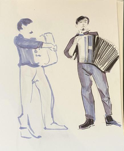 Drawing of a man playing an accordion