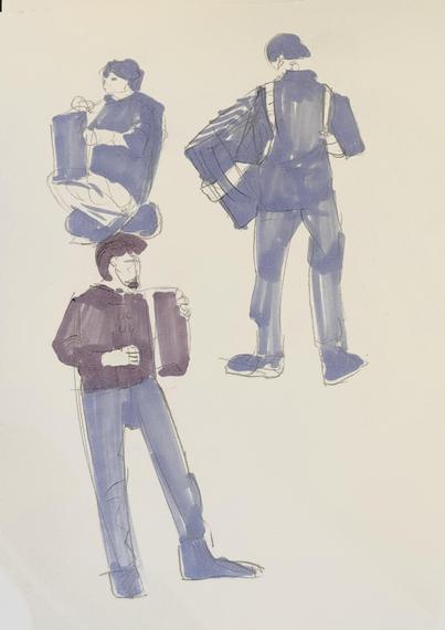 Gesture drawing and marker sketch of a man playing the  accordion