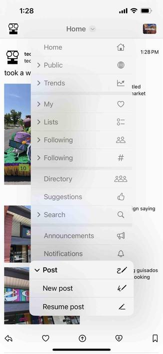 screenshot of the top menu showing a resume post option