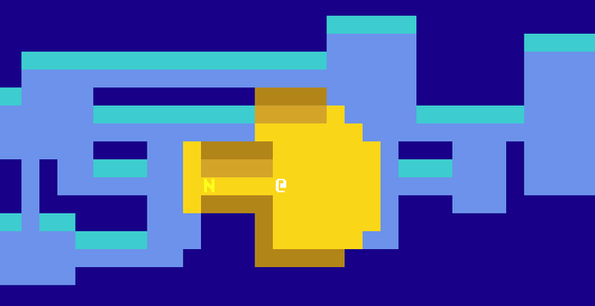 white @ and yellow N in a dungeon scene where the walls are 2 tiles high instead of just one tile