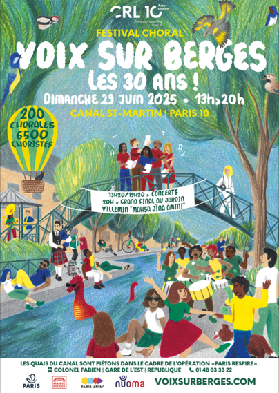 Affiche du festival avec des choristes et musiciens partout