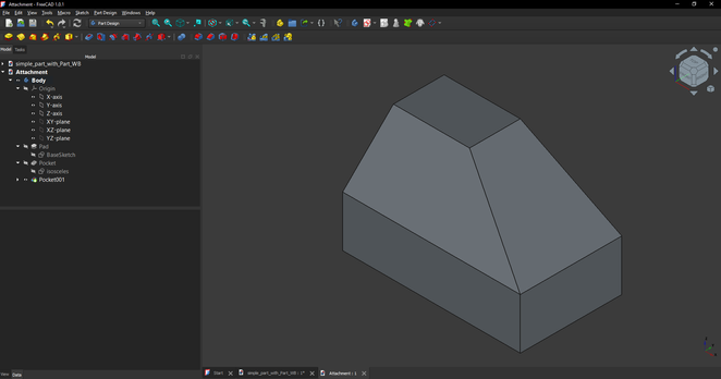 A FreeCAD screenshot with a very basic CAD Model.