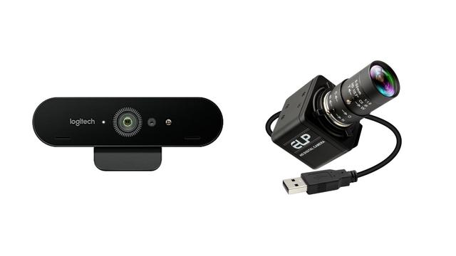 A Logitech USB video camera and a IFWATER USB video camera on a white background.