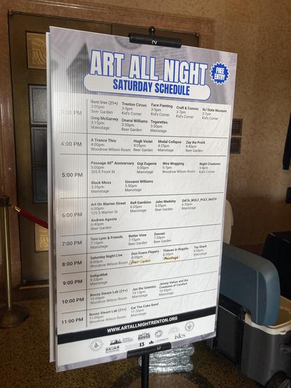 Photo of Art All Night Trenton schedule for Saturday, June 28, 2025.