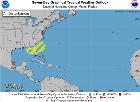 Tropical Depression in the Bay of Campeche, yellow blob over florida