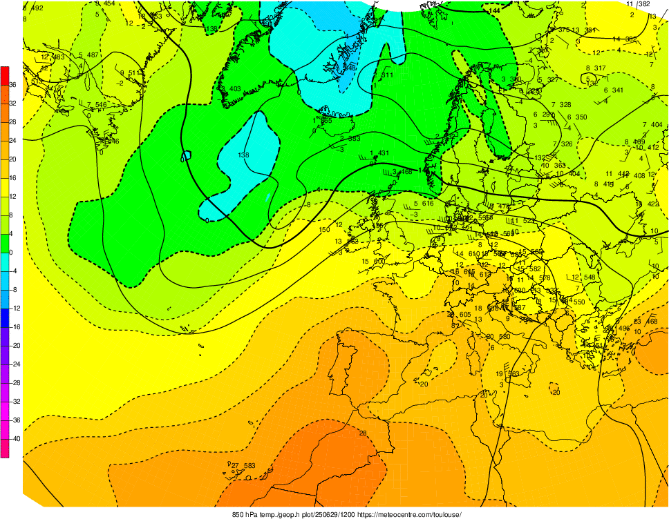 Analyse en altitude de la sitation météo en Europe ce jour.