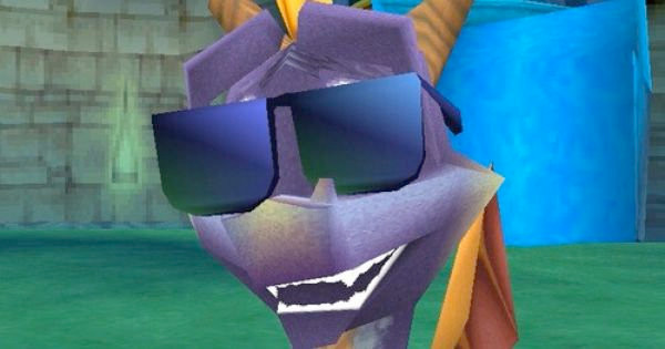Spyro the Dragon from the PS1 games with a big pair of super cool sunglasses.