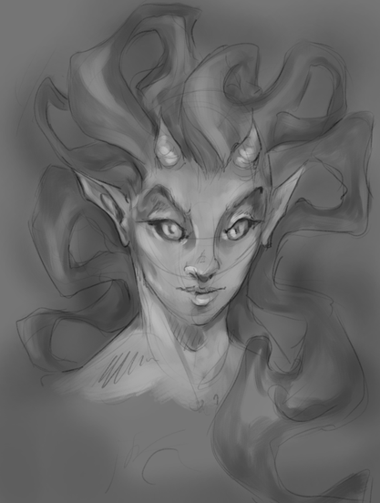portrait of an original character, her appearance is of a woman with bat-like characteristics.