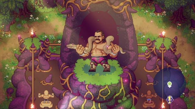 In a mystical jungle filled with lush green foliage, an ancient temple stands. A rugged man in a leopard print loincloth is the focal point of this scene. Hes surrounded by vibrant flowers and ferns, giving off an air of a hidden sanctuary. In front of him, a stone altar with glowing runes captures attention. The man holds a crystal orb in his hand, its light illuminating his intense expression as he gazes into the distance.
