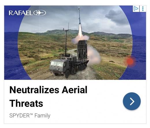 An advert for spyder surface-to-air missiles sold by some company called rafael.