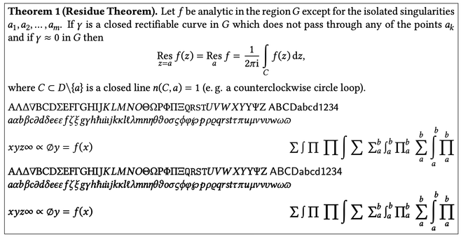 Font sample with math