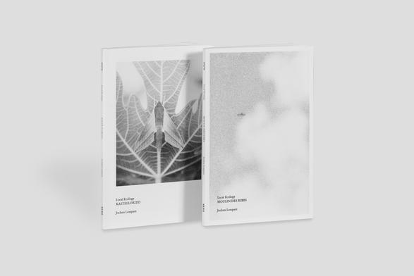 Two covers of Jochen Lempert: Local ecology, Kastellorizo and Moulin des Ribes, with black and white nature photography and very discreet black typography.