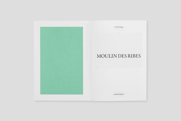 Title page of Local ecology: Moulin des ribes, Grasse, obviously green. Garamond Premier with ATF Garamond Micro.