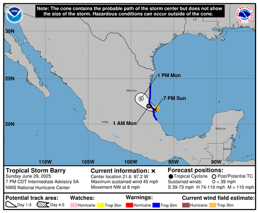 Tropical Storm Barry headed for Mexico