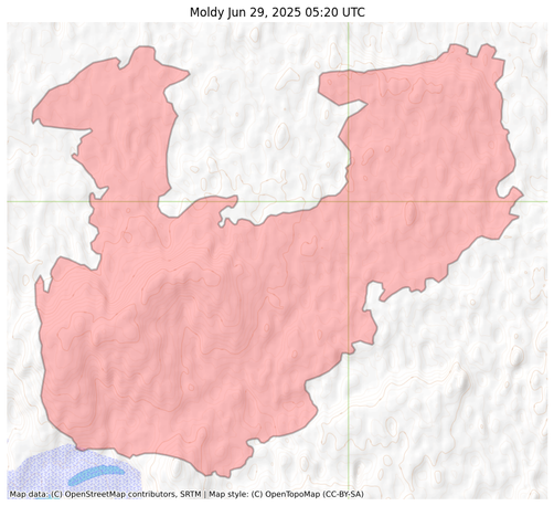 Visual map representation of the Moldy wildfire, showing the perimeters of the 11653.586915969734 acre fire on a map.