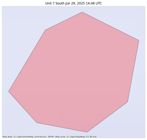Visual map representation of the Unit 7 South wildfire, showing the perimeters of the 0.12 acre fire on a map.