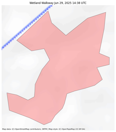 Visual map representation of the Wetland Walkway wildfire, showing the perimeters of the 0.01 acre fire on a map.