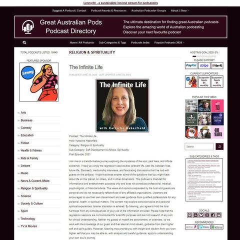 The Infinite Life With Katische Haberfield
Screenshot of the podcast listing on the Great Australian Pods website