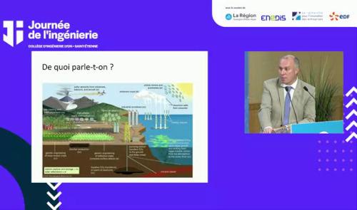 Conférence de François Gemenne présentant la variété des domaines et techniques de géo-ingénierie climatique.
