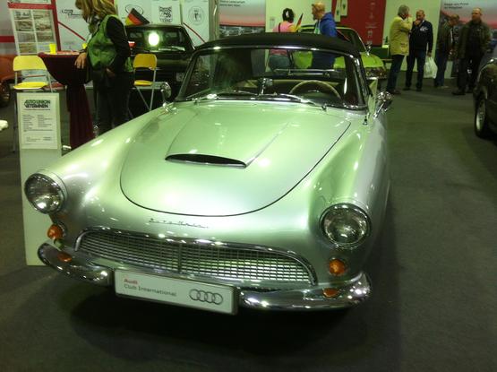 Silver Auto Union 1000 SP convertible , frontal view