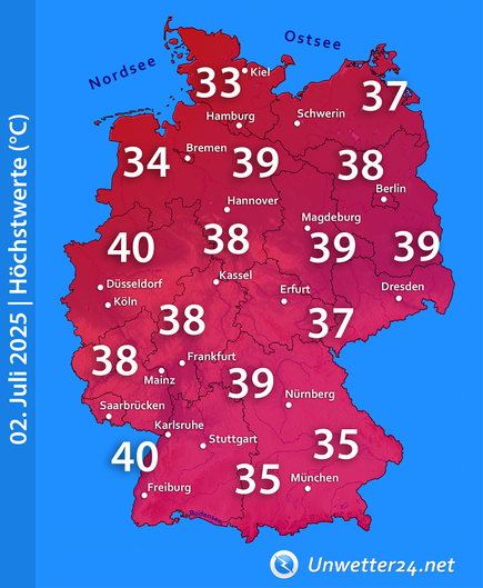 40 Grad am 02. Juli 2025